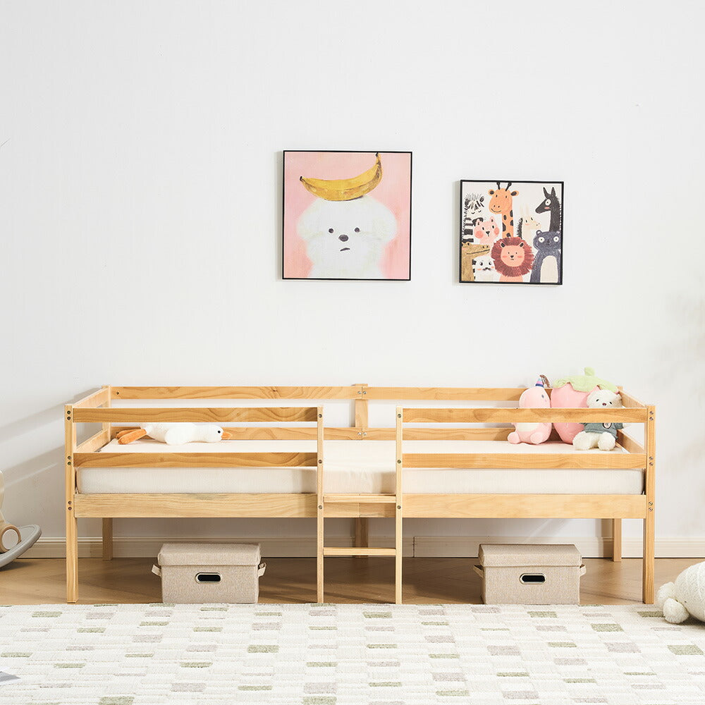 ロータイプ ロフトベッド ベッドフレーム 木製 システムベッド 子供ベッド ローハシゴ付く シングル ウッド ナチュラル 収納 北欧風 子供部屋 耐震 7日内出荷