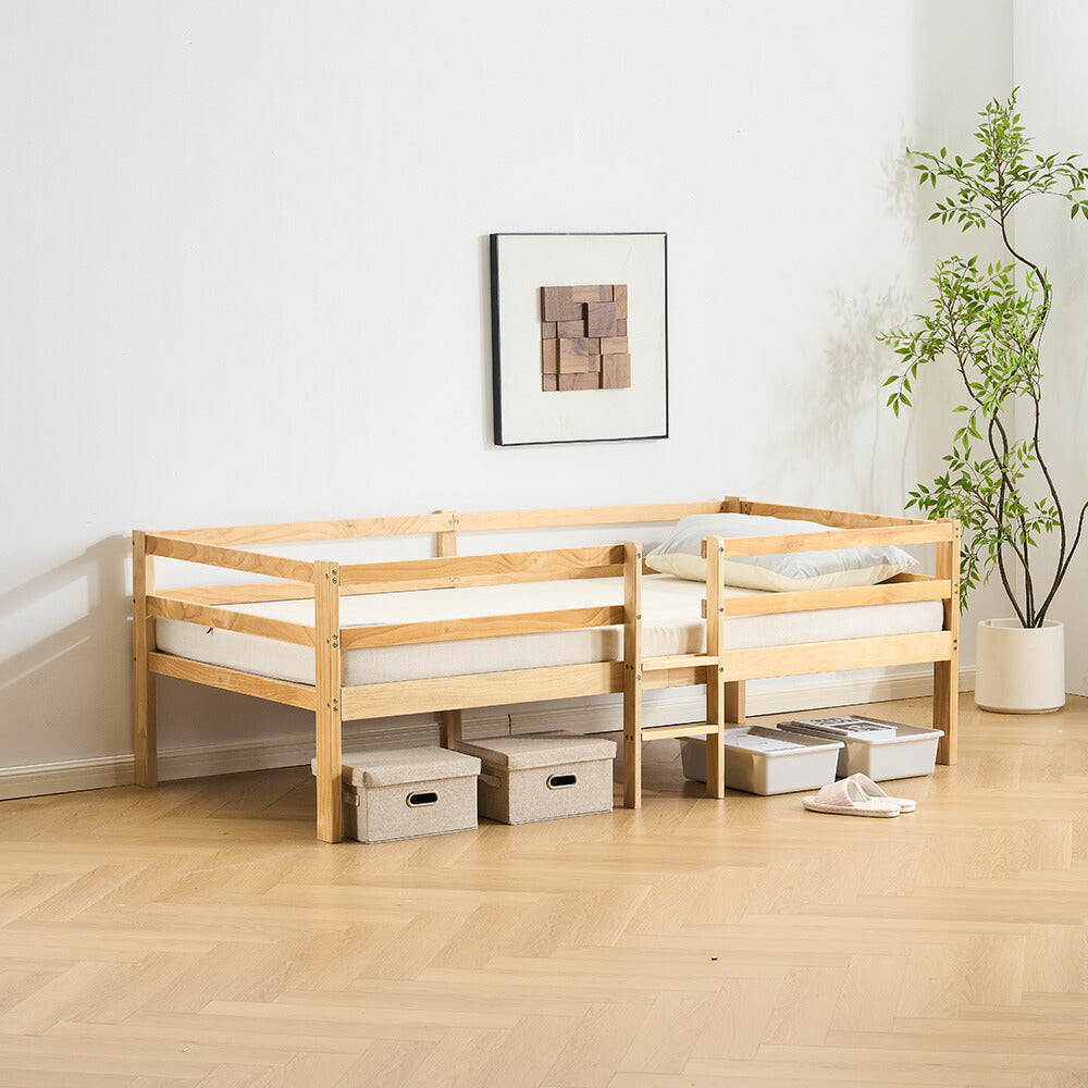 ロータイプ ロフトベッド ベッドフレーム 木製 システムベッド 子供ベッド ローハシゴ付く シングル ウッド ナチュラル 収納 北欧風 子供部屋 耐震 7日内出荷
