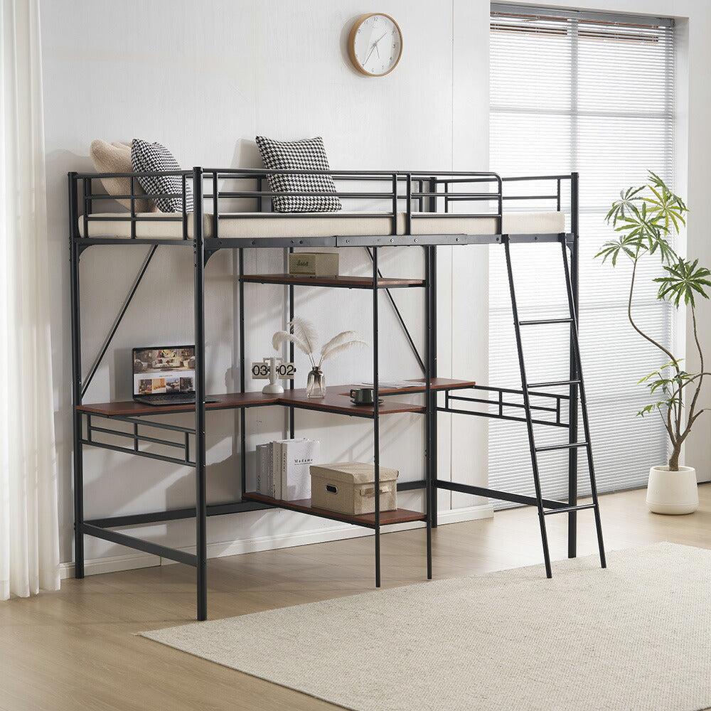 ロフトベッド パイプベッド シングル ハイタイプ 大人用 ブラック 黒 はしご付き 高さ175cm システムベッド スチール 北欧風 一人暮らし スチール 耐震 ベッド 子供部屋 7日内出荷
