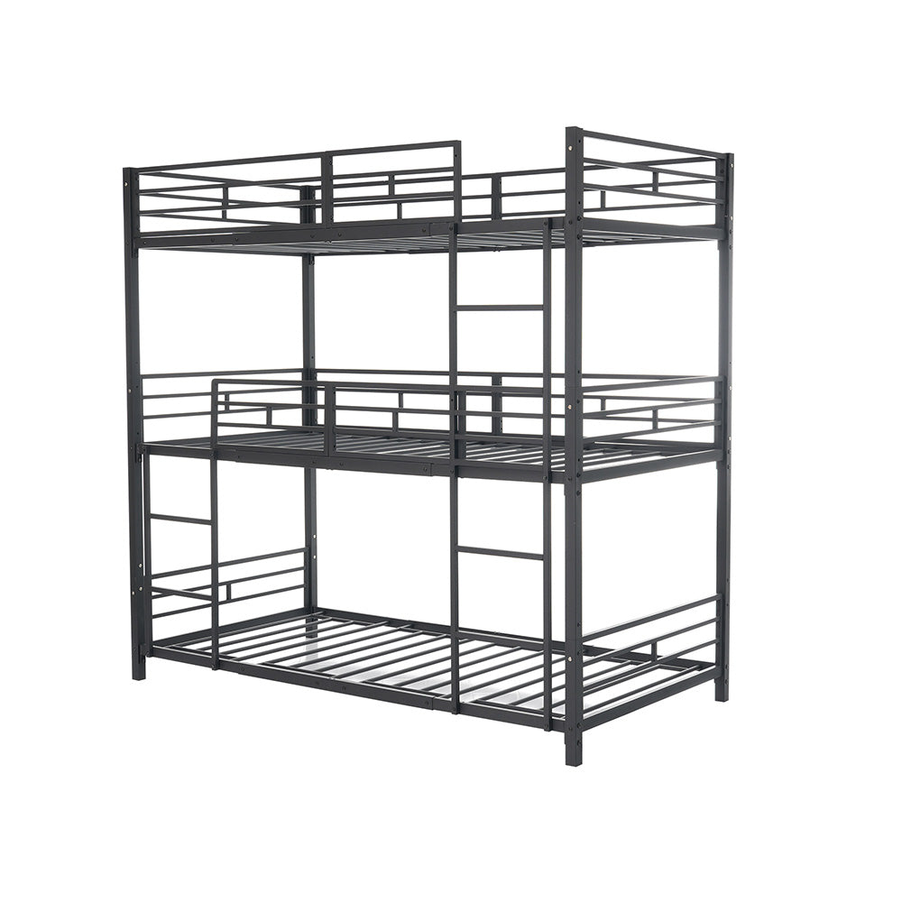 三段ベッド 子供 パイプベッド 大人用 シングル ベッド パイプベッド 3段ベッド はしご付き 分離可能 スチール 二段ベッド コンパクト 省スペース 寮 ブラック