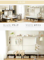 【ホワイト/ブラック】システムベット ロフトベッド シングル スチール スチールネット付き 移動型デスク付き 長さ200cm 高さ150cm 北欧風 木目 子供ベッド 大人ベッド 一人暮らし スチール 耐震 ベッド 7日内出荷