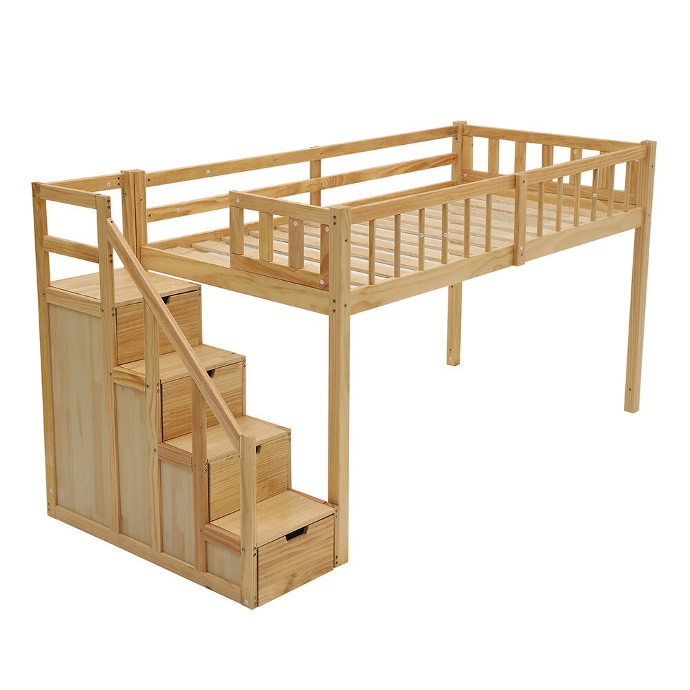 【ナチユラル/ホワイト】ロフトベッド パイプベッド シングル ハイタイプ 木製 階段付き 子供用 2色展開 高さ120cm システムベッド 収納 北欧風 一人暮らし 木材 耐震 ベッド 子供部屋 おしゃれ