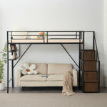 【ブラック/ホワイト】ロフトベッド パイプベッド シングル ハイタイプ 大人用 ブラック 黒 白 階段付き 片側手すり付き 高さ165cm システムベッド スチール 北欧風 一人暮らし スチール 耐震 ベッド 子供部屋