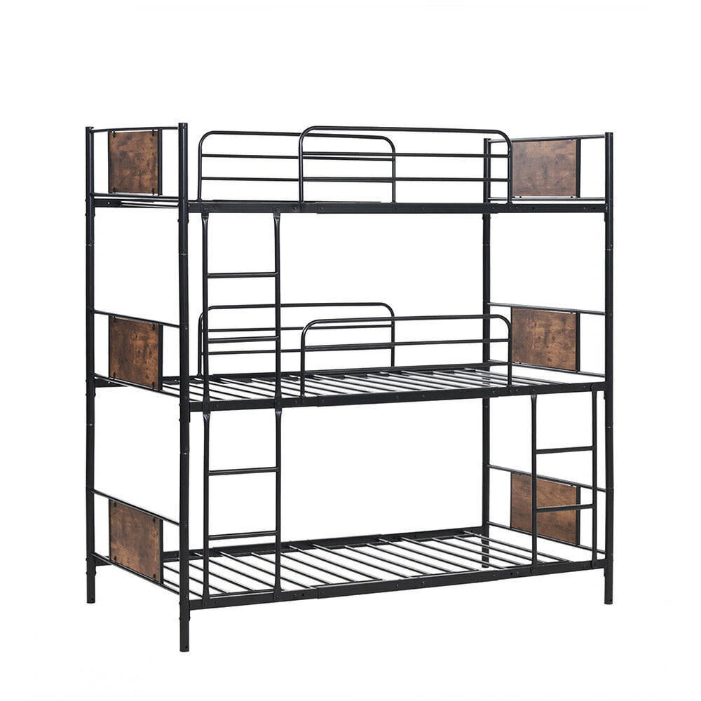 【ブラック/ホワイト】三段ベッド 子供 パイプベッド 大人用 シングル ベッド パイプベッド 3段ベッド はしご付き スチール コンパクト 分離可能 省スペース 寮 白 黒 二色展開 耐震