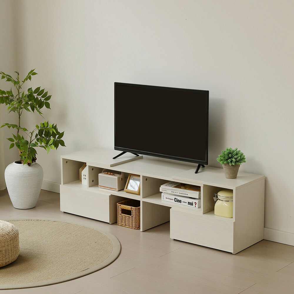 伸縮テレビボード ローボード 伸縮テレビ台 コーナー 引き出し付き テレビラック 北欧風 おしゃれ リビング ワンルーム 一人暮らし TVボード TV台 幅93～172cm 高さ38cm ホワイト 韓国風 北欧 パソコン台 テレビラック TVボード ロータイプ 伸縮 7日内出荷