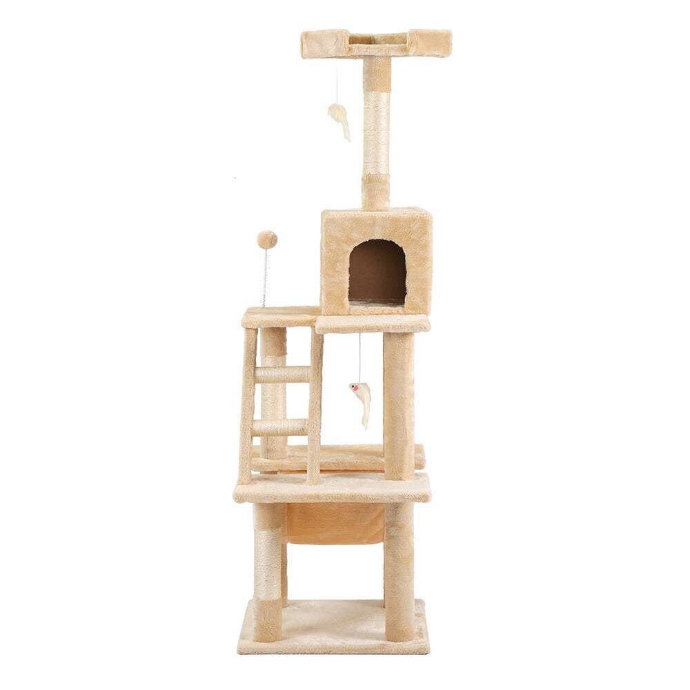 キャットタワー キャットツリー 据え置き 麻紐 全高155cm 機能満載 爪とぎ 多頭飼い 安定感抜群 頑丈 省スペース 猫ハウス 上りやすい クリアボウル キャットポール 据え置き型 7日内出荷