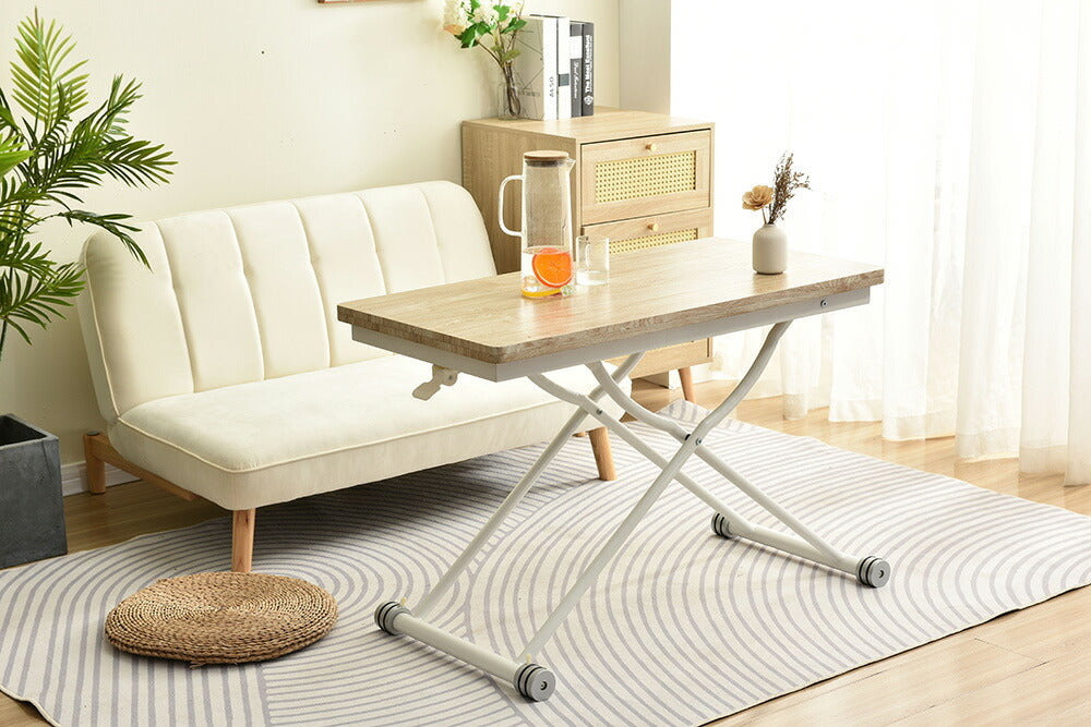 【完成品】センターテーブル 昇降式サイドテーブル 折りたたみテーブル 折り畳み センターテーブル 幅100 高さ50~100cm ガス圧昇降 ナチュラル コンパクトテーブル 作業用 デスク 多機能 おしゃれ リビング ソファ横 一人暮らし 多用途 収納便利