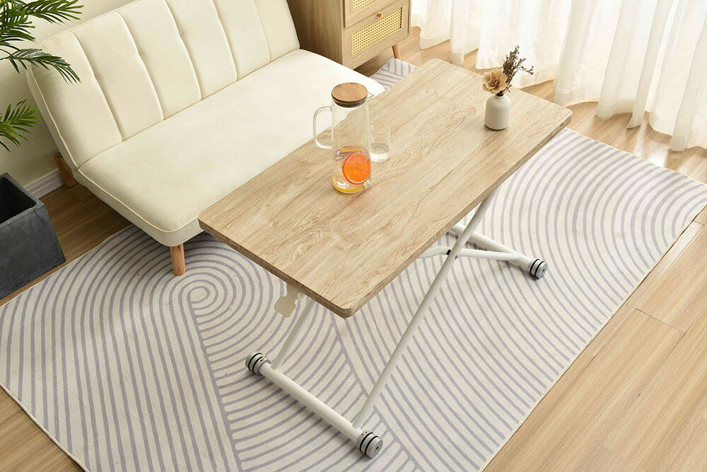 【完成品】センターテーブル 昇降式サイドテーブル 折りたたみテーブル 折り畳み センターテーブル 幅100 高さ50~100cm ガス圧昇降 ナチュラル コンパクトテーブル 作業用 デスク 多機能 おしゃれ リビング ソファ横 一人暮らし 多用途 収納便利