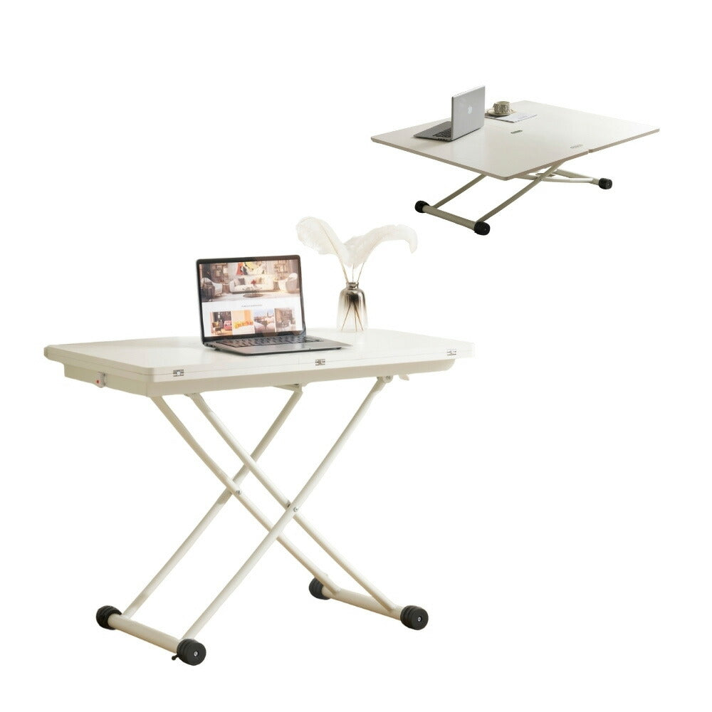 【完成品】センターテーブル 昇降式サイドテーブル 折りたたみテーブル 折り畳み センターテーブル 幅100 高さ50~100cm ガス圧昇降 ホワイト コンパクトテーブル 作業用 デスク 多機能 おしゃれ リビング ソファ横 一人暮らし 多用途 収納便利