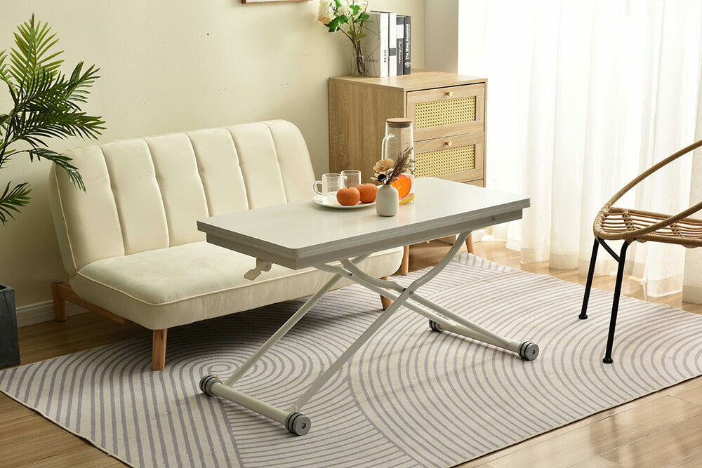 【完成品】センターテーブル 昇降式サイドテーブル 折りたたみテーブル 折り畳み センターテーブル 幅100 高さ50~100cm ガス圧昇降 ホワイト コンパクトテーブル 作業用 デスク 多機能 おしゃれ リビング ソファ横 一人暮らし 多用途 収納便利