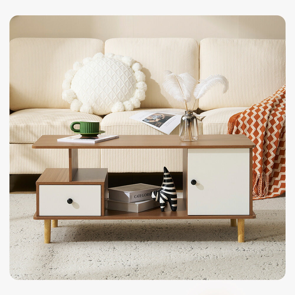 【ブラウン/ホワイト/ナチュラル】テーブル ローテーブル 収納テーブル 幅98 北欧 センターテーブル 引き出し付き 3色展開 リビングテーブル 木製 モダン おしゃれ かわいい シンプル カフェ風 ラック 座卓 テーブル 机 2人 在宅 作業 大きめ