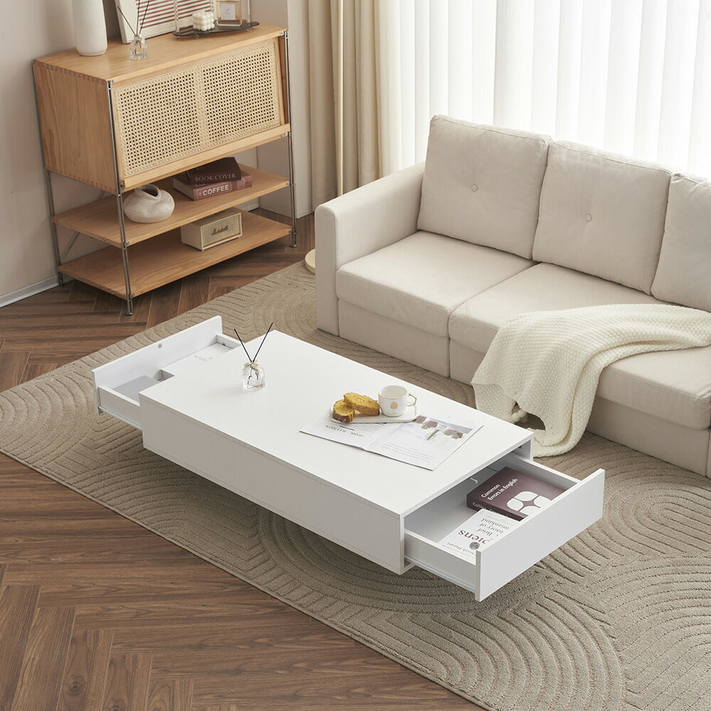 【ブラウン/ホワイト】センターテーブル テーブル ローテーブル リビングテーブル センターテーブル 木製 長方形 北欧 収納棚 大容量 引き出し付き リビング おしゃれ シンプル モダン カフェ風 ソファテーブル コンパクト 一人暮らし 木目調 白
