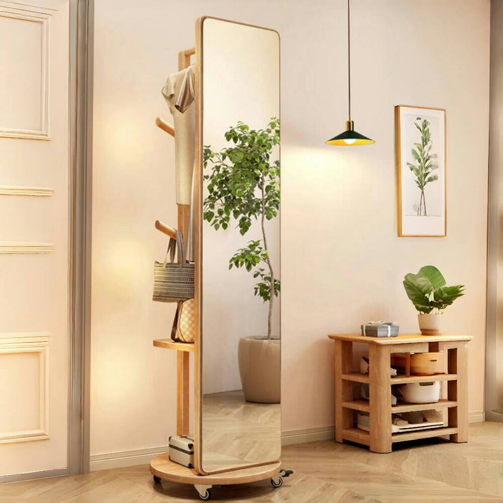 全身鏡 鏡 姿見 玄関 全身 おしゃれ ハンガーラック 収納 スタンド 回転 DIY 自撮りミラー 鏡 壁掛け鏡 飛散防止加工 全身ミラー ドレッサー スリムミラー キャスター付き 移動式 インテリア 韓国 インスタ映え ナチュラル 北欧風 シンプル 7日内出荷