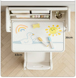 折りたたみキッズデスク チェア セット キッズテーブル ミニテーブル 絵本棚付き 子供用 勉強机 学習デスク テーブル 子供用テーブル 子供机 学習デスク 机 幼児机 お絵描きデスク 棚付き ホワイト 白 こども 組み立て簡単 多機能 省スペース プレゼント