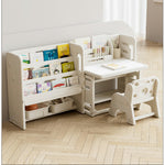 折りたたみキッズデスク チェア セット キッズテーブル ミニテーブル 絵本棚付き 子供用 勉強机 学習デスク テーブル 子供用テーブル 子供机 学習デスク 机 幼児机 お絵描きデスク 棚付き ホワイト 白 こども 組み立て簡単 多機能 省スペース プレゼント