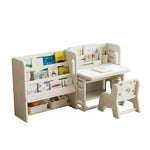 折りたたみキッズデスク チェア セット キッズテーブル ミニテーブル 絵本棚付き 子供用 勉強机 学習デスク テーブル 子供用テーブル 子供机 学習デスク 机 幼児机 お絵描きデスク 棚付き ホワイト 白 こども 組み立て簡単 多機能 省スペース プレゼント