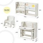 折りたたみキッズデスク チェア セット キッズテーブル ミニテーブル 絵本棚付き 子供用 勉強机 学習デスク テーブル 子供用テーブル 子供机 学習デスク 机 幼児机 お絵描きデスク 棚付き ホワイト 白 こども 組み立て簡単 多機能 省スペース プレゼント