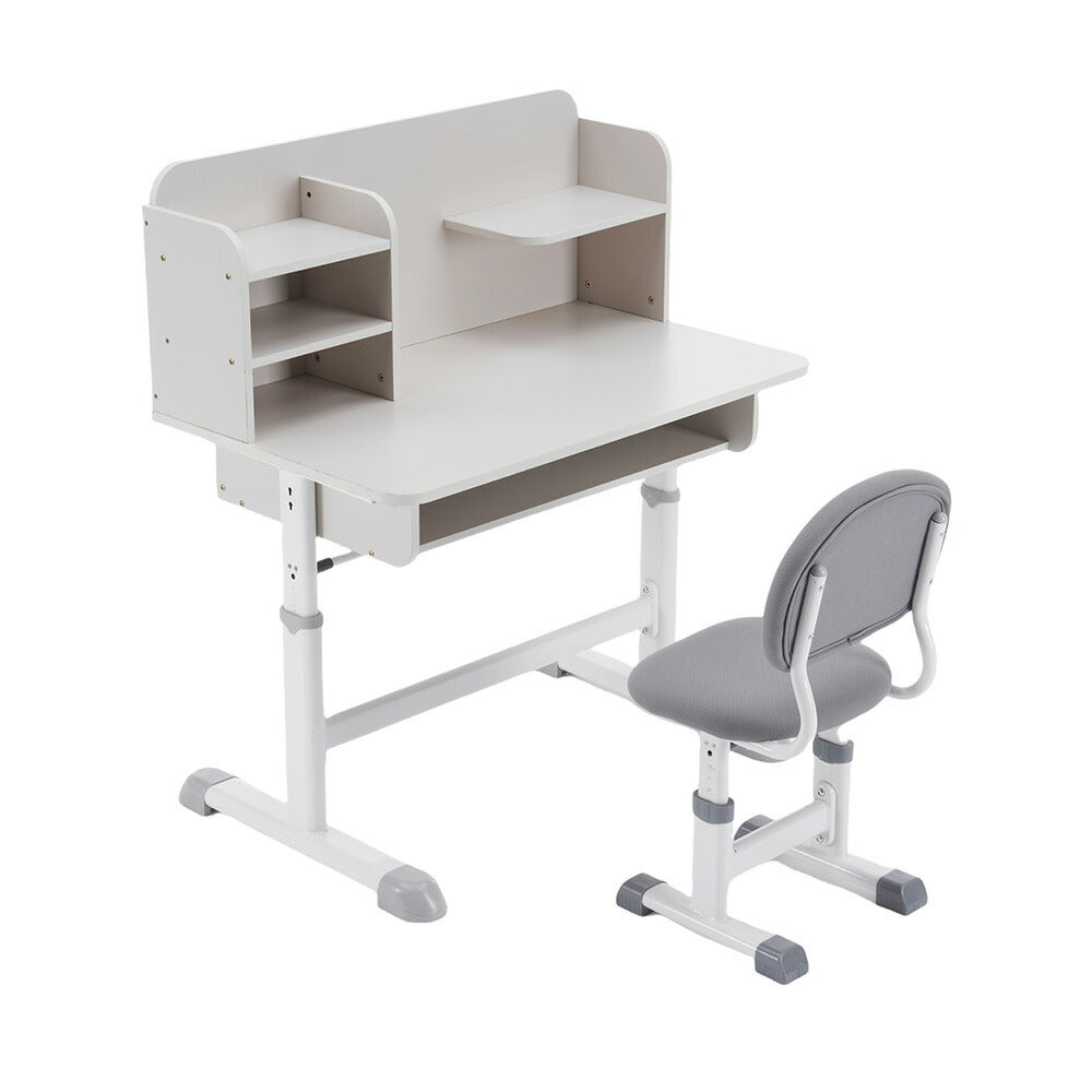 【デスク＆チェアセット】収納付き デスク 勉強デスク 昇降式 学習机 作業デスク 学習机 省スペース 棚付き コンセント付き おしゃれ 高さ調整 書斎机 ワークデスク 多機能デスク シェルフデスク 子供部屋 学生用 大人用 ホワイト 書斎 子供 小学生