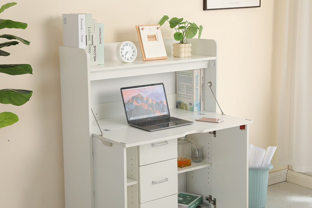 【ホワイト/ナチュラル】学習机 デスク パソコンデスク 勉強机 折り畳み天板 変形家具 引き出し PCデスク 棚付き 収納 省スペース リビング ワークデスク 子供 大人 テレワーク 在宅ワーク 2色展開 リモートワーク 北欧