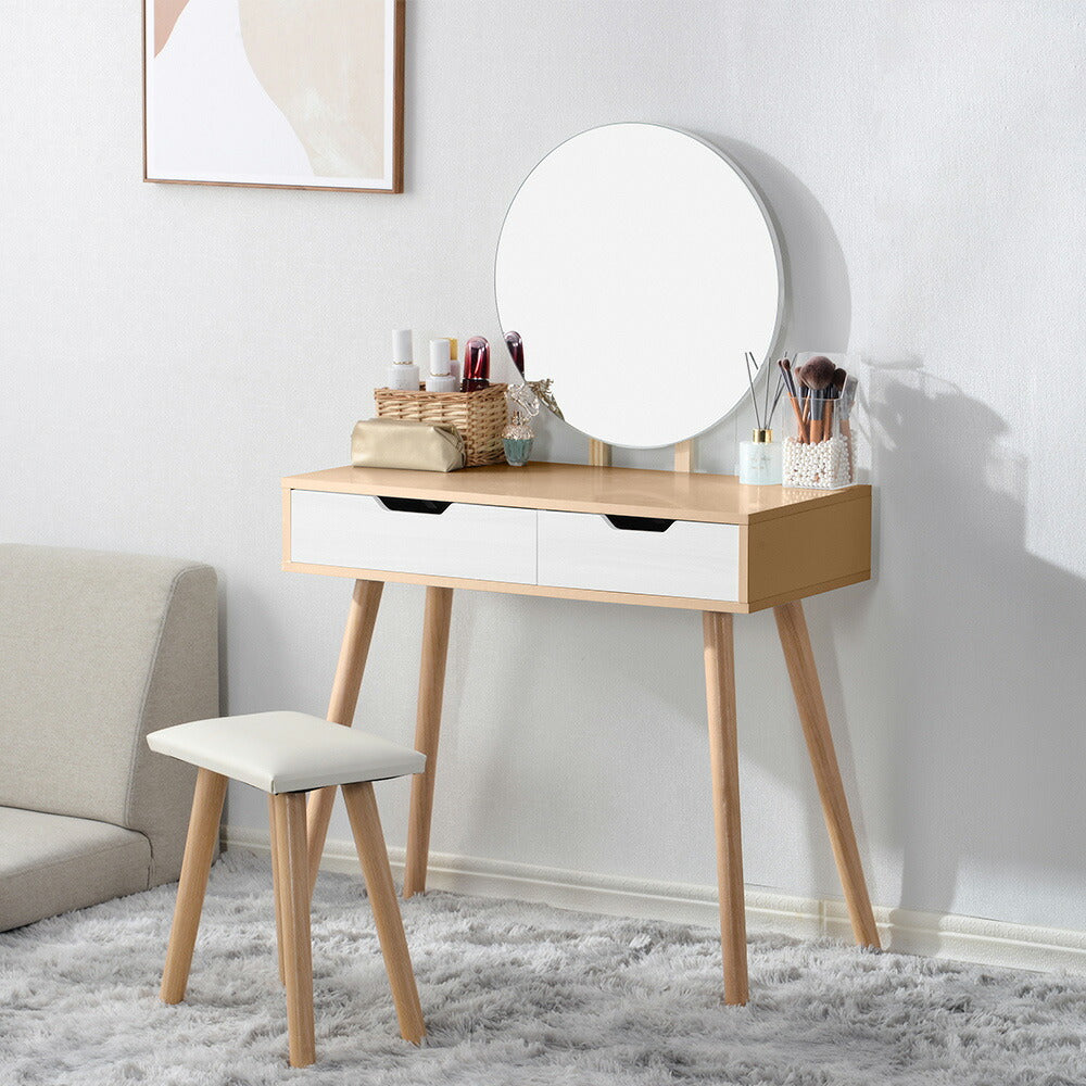 ドレッサー 化粧台 鏡台 テーブル ドレッサーテーブル 化粧テーブル 化粧品収納 卓上 メイク台 鏡 ミラー スツール付き 収納 美容室 寝室 木製 収納大容量 80cm ホワイト 可愛い おしゃれ 一人暮らし 北欧風 オシャレ コンパクト