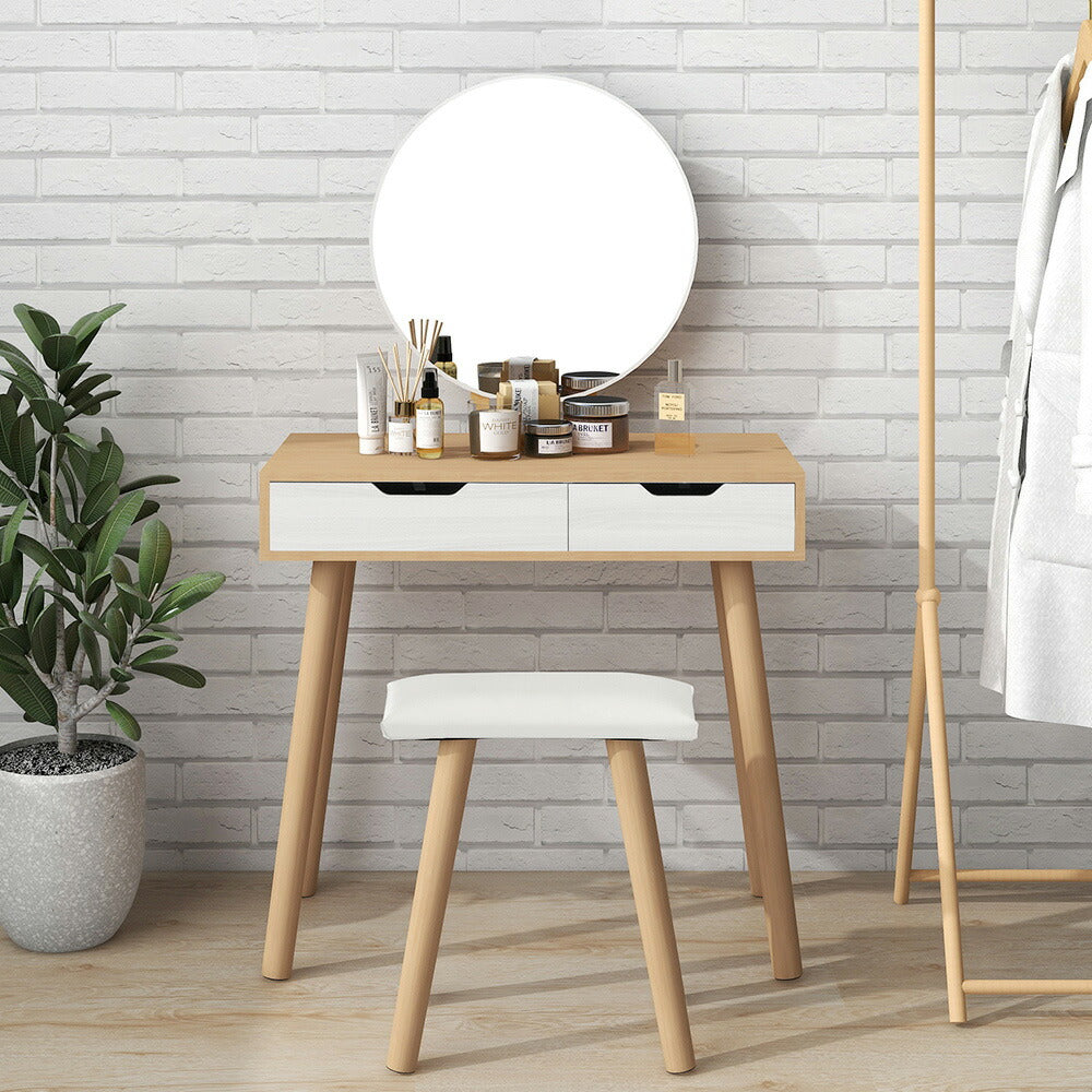 ドレッサー 化粧台 鏡台 テーブル ドレッサーテーブル 化粧テーブル 化粧品収納 卓上 メイク台 鏡 ミラー スツール付き 収納 美容室 寝室 木製 収納大容量 80cm ホワイト 可愛い おしゃれ 一人暮らし 北欧風 オシャレ コンパクト