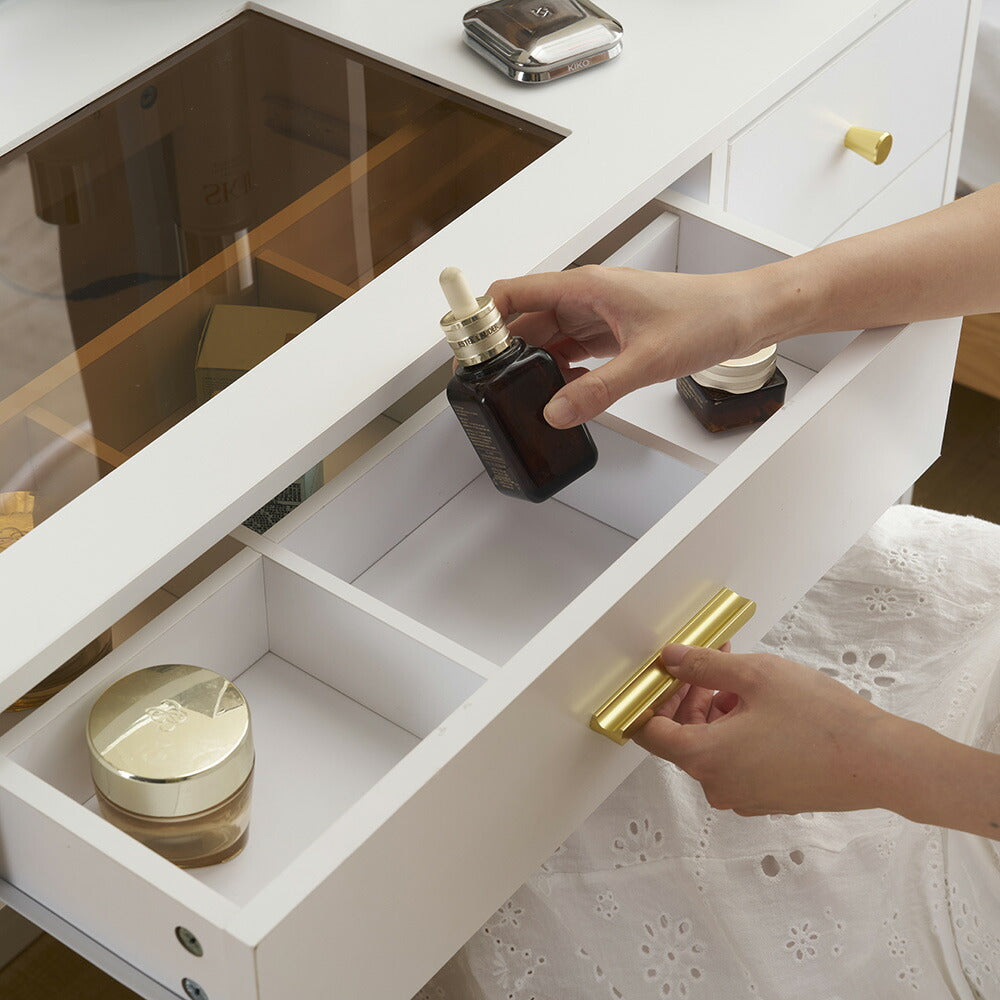 ドレッサー 化粧台 テーブル 鏡台 ライト付き 3色LED ドライヤーホルダー コンセント付き 女優ミラー 引き出し 収納 椅子 スツール付き セット サイド収納 メイク台 木製 幅80cm 白 ホワイト 高級感 おしゃれ シンプル プレゼント 大容量 可愛い