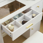 ドレッサー 化粧台 テーブル 鏡台 ライト付き 3色LED ドライヤーホルダー コンセント付き 女優ミラー 引き出し 収納 椅子 スツール付き セット サイド収納 メイク台 木製 幅80cm 白 ホワイト 高級感 おしゃれ シンプル プレゼント 大容量 可愛い