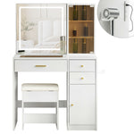 ドレッサー 化粧台 テーブル 鏡台 ライト付き 3色LED ドライヤーホルダー コンセント付き 女優ミラー 引き出し 収納 椅子 スツール付き セット サイド収納 メイク台 木製 幅80cm 白 ホワイト 高級感 おしゃれ シンプル プレゼント 大容量 可愛い