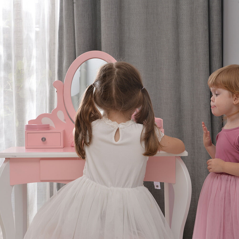 ままごとドレッサー ドレッサー 木製 化粧台 鏡台 スツール付き 引き出し 姫系 可愛い おしゃれ 子ども おもちゃ ドレッサー ピンク 70cm 誕生日 キッズ 女の子 プレゼント お姫様 女の子プレゼント 姪 おしゃれ かわいい