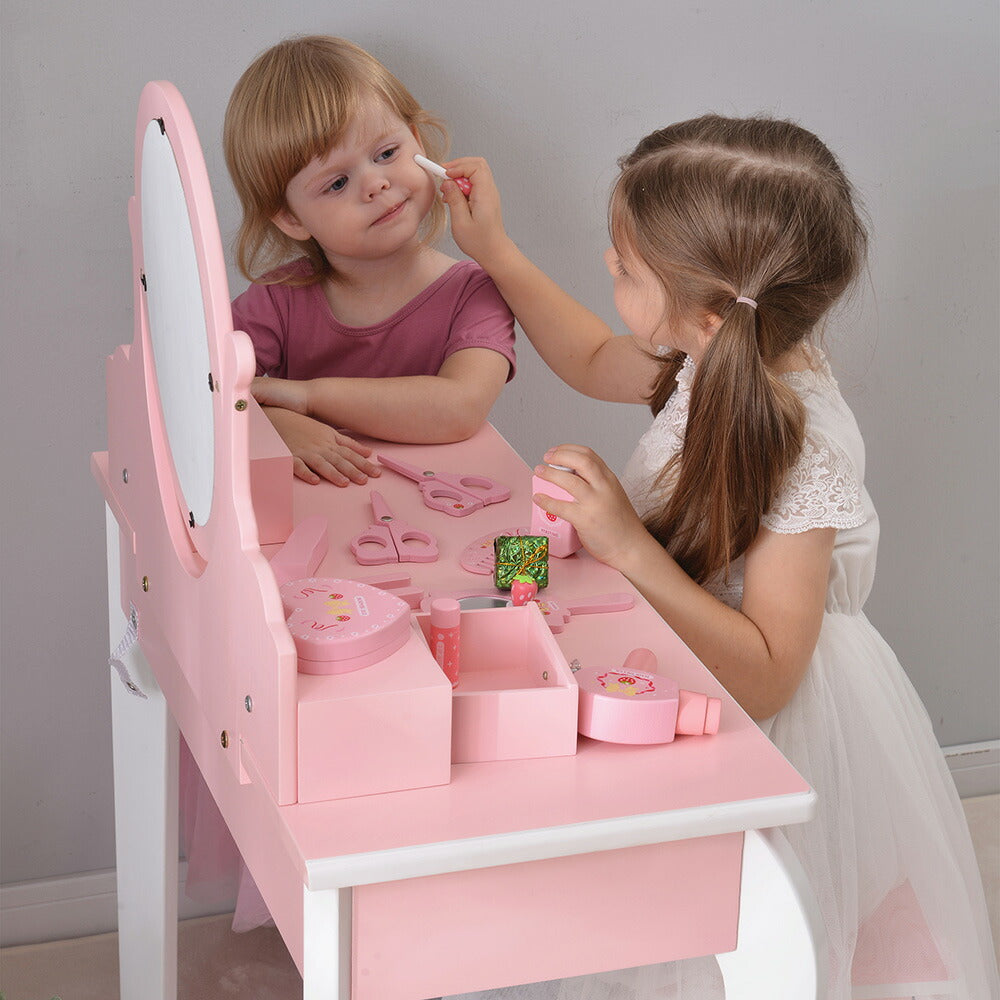 ままごとドレッサー ドレッサー 木製 化粧台 鏡台 スツール付き 引き出し 姫系 可愛い おしゃれ 子ども おもちゃ ドレッサー ピンク 70cm 誕生日 キッズ 女の子 プレゼント お姫様 女の子プレゼント 姪 おしゃれ かわいい