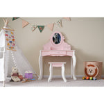 ままごとドレッサー ドレッサー 木製 化粧台 鏡台 スツール付き 引き出し 姫系 可愛い おしゃれ 子ども おもちゃ ドレッサー ピンク 70cm 誕生日 キッズ 女の子 プレゼント お姫様 女の子プレゼント 姪 おしゃれ かわいい