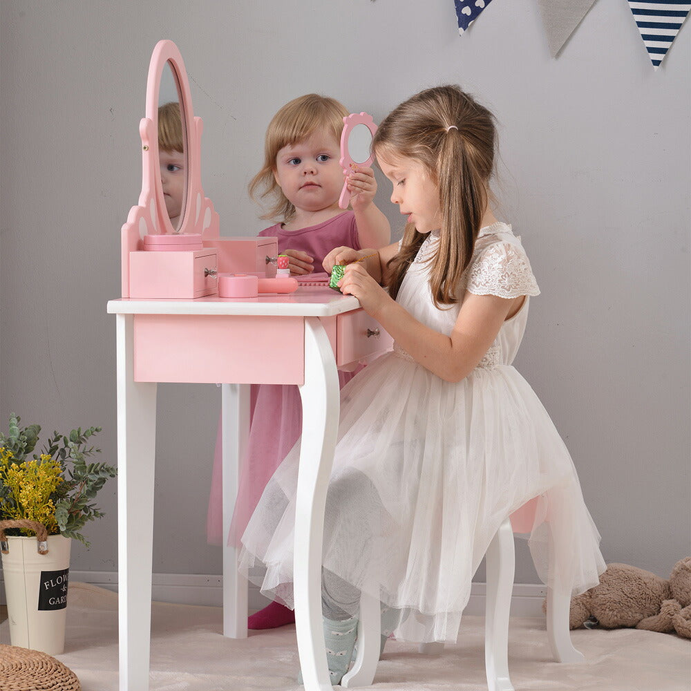 ままごとドレッサー ドレッサー 木製 化粧台 鏡台 スツール付き 引き出し 姫系 可愛い おしゃれ 子ども おもちゃ ドレッサー ピンク 70cm 誕生日 キッズ 女の子 プレゼント お姫様 女の子プレゼント 姪 おしゃれ かわいい