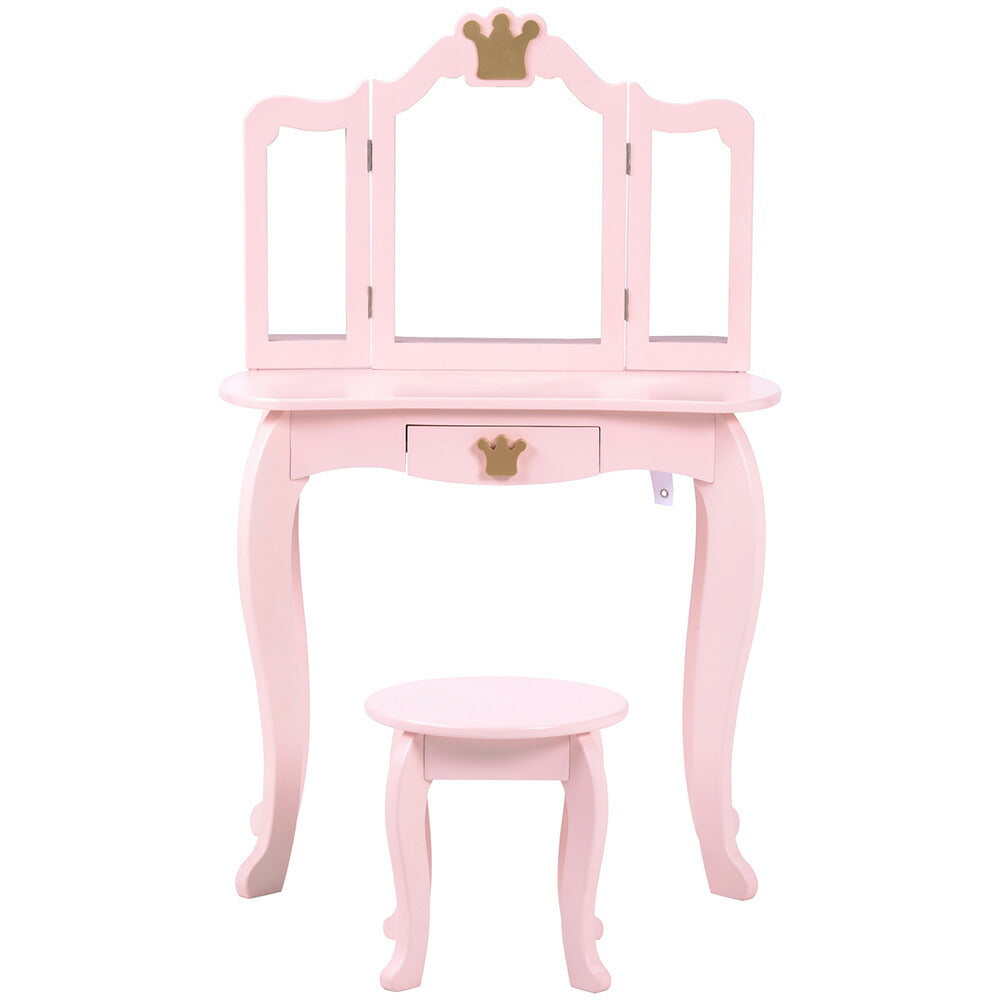 ドレッサー おままごと姫系 引き出し 木製 子供ドレッサー プレゼントおもちゃ お化粧 おめかし メイク台 ミラー 三面鏡 木製 お化粧 王冠 おうかん キッズ 女の子 プレゼント お姫様 女の子プレゼント 姪 おしゃれ かわいい
