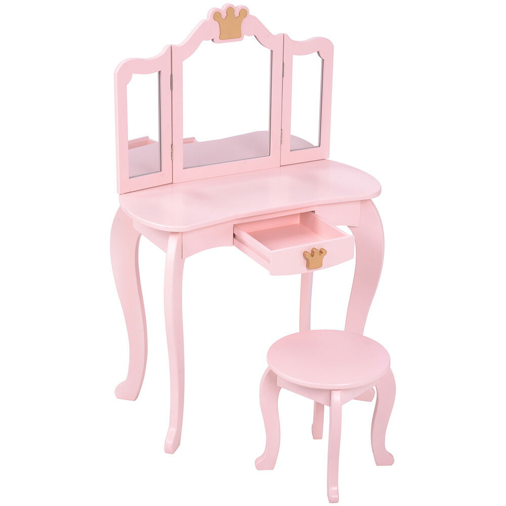 ドレッサー おままごと姫系 引き出し 木製 子供ドレッサー プレゼントおもちゃ お化粧 おめかし メイク台 ミラー 三面鏡 木製 お化粧 王冠 おうかん キッズ 女の子 プレゼント お姫様 女の子プレゼント 姪 おしゃれ かわいい