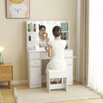 ドレッサー 鏡台 化粧台 テーブル ドレッサーテーブル 化粧テーブル 化粧品収納 卓上 メイク台 鏡 ミラー コンセント付き ライト付き 3色LED 女優ミラー 引き出し 収納 椅子 スツール付き セット サイド収納 メイク台 シンプル 幅90CM 大容量 高級感 可愛い