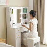 ドレッサー 鏡台 化粧台 テーブル ドレッサーテーブル 化粧テーブル 化粧品収納 卓上 メイク台 鏡 ミラー コンセント付き ライト付き 3色LED 女優ミラー 引き出し 収納 椅子 スツール付き セット サイド収納 メイク台 シンプル 幅90CM 大容量 高級感 可愛い