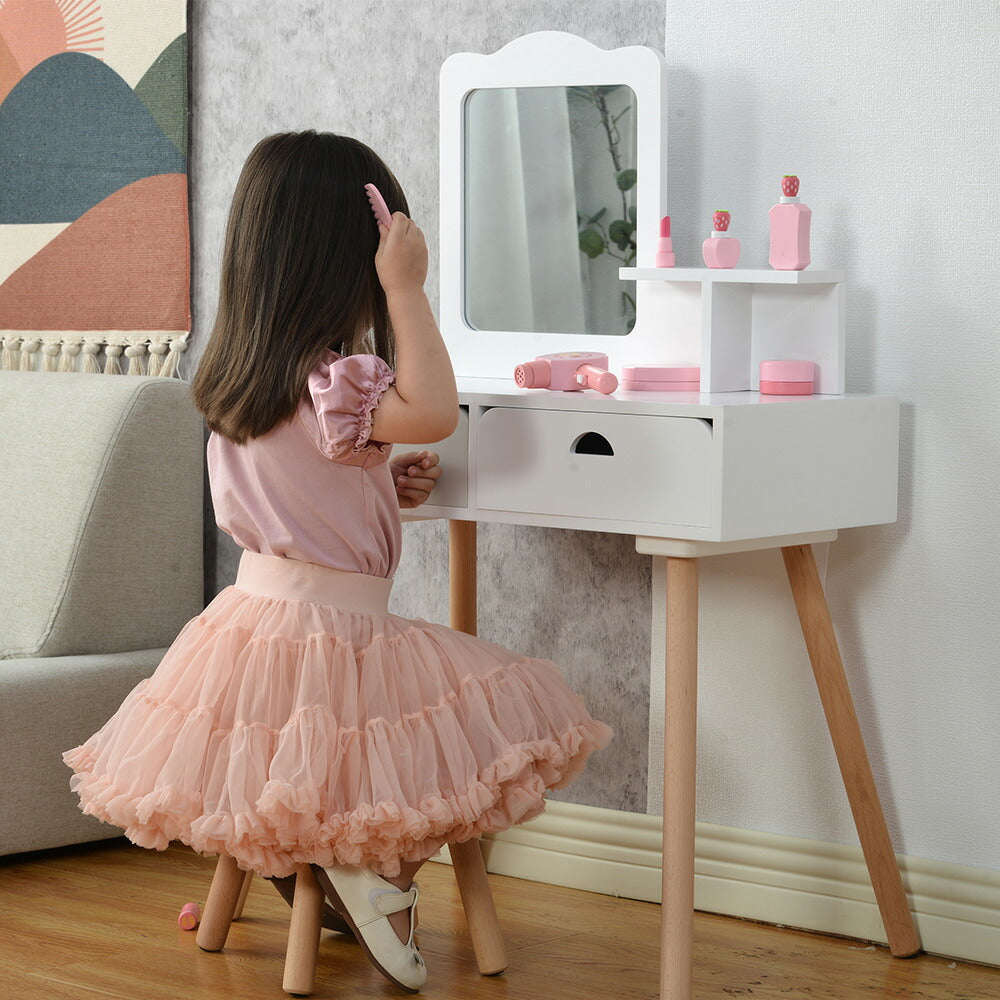 ドレッサー おままごとドレッサー ドレッサー 木製 化粧台 鏡台 引き出し コスメ収納 誕生日プレゼント おもちゃ キッズ 女の子 子供 プレゼント 子供 椅子 スツール付き シンプル 女の子プレゼント 姪 おしゃれ かわいい