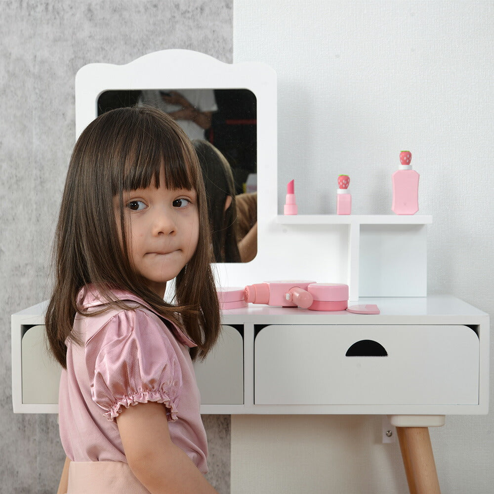 ドレッサー おままごとドレッサー ドレッサー 木製 化粧台 鏡台 引き出し コスメ収納 誕生日プレゼント おもちゃ キッズ 女の子 子供 プレゼント 子供 椅子 スツール付き シンプル 女の子プレゼント 姪 おしゃれ かわいい