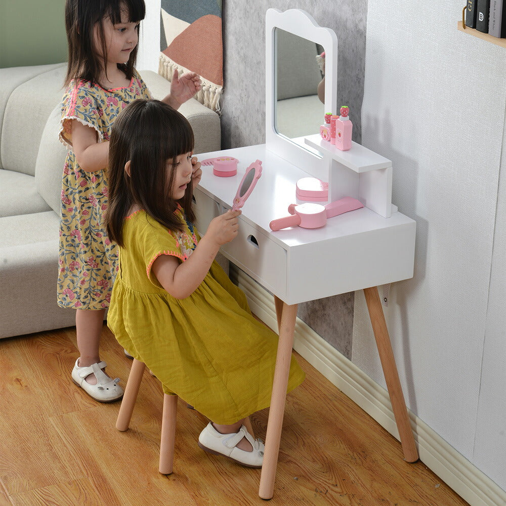 ドレッサー おままごとドレッサー ドレッサー 木製 化粧台 鏡台 引き出し コスメ収納 誕生日プレゼント おもちゃ キッズ 女の子 子供 プレゼント 子供 椅子 スツール付き シンプル 女の子プレゼント 姪 おしゃれ かわいい