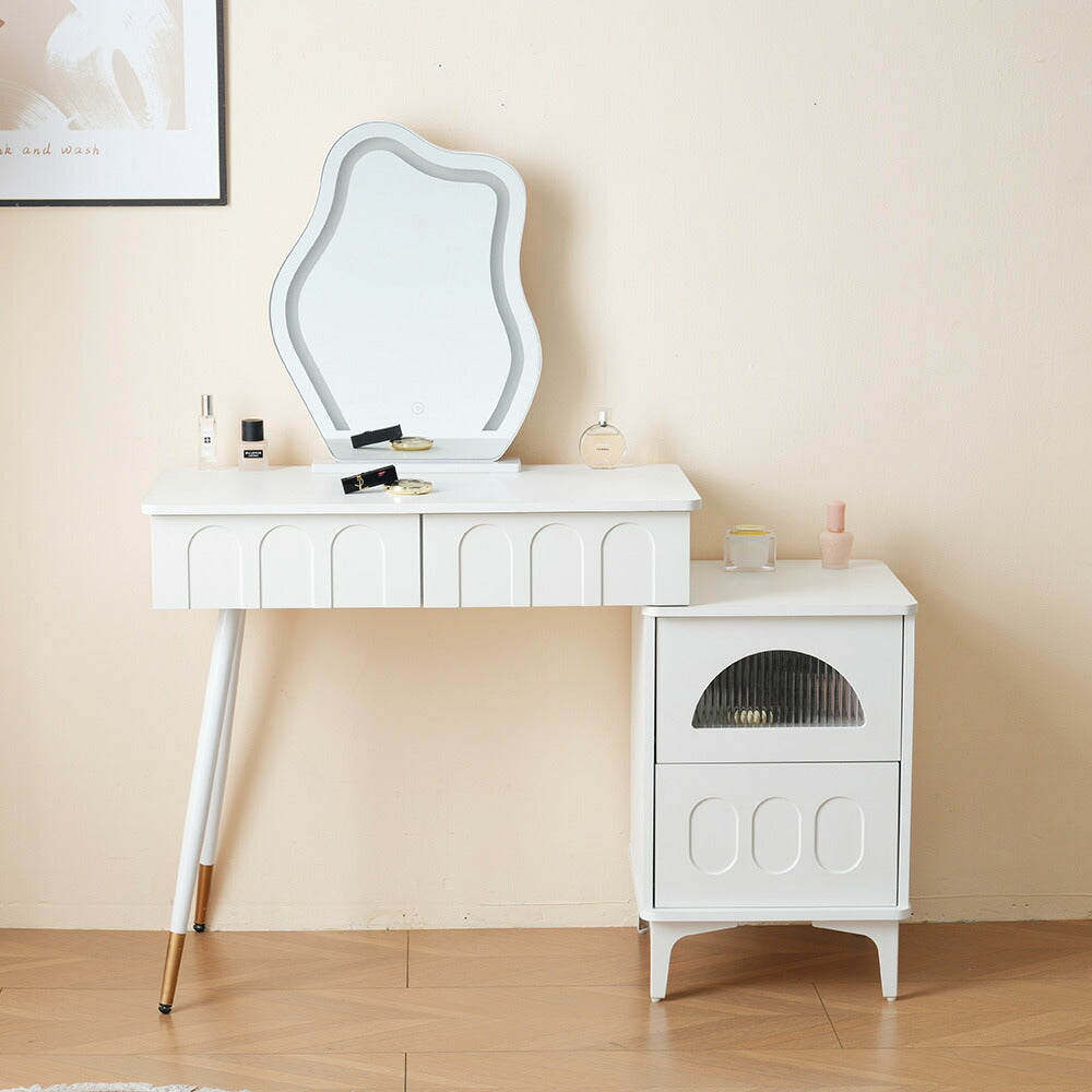 【ドレッサー単品】ドレッサー 化粧台 3色調節 鏡台 LEDミラー 女優 引き出し付き 収納棚付き デスク 収納 メイク台 化粧台 収納 化粧テーブル 収納付き ホワイト 白 幅80CM 80CM 一人暮らし コンパクト 可愛い おしゃれ 北欧風 シンプル モダン
