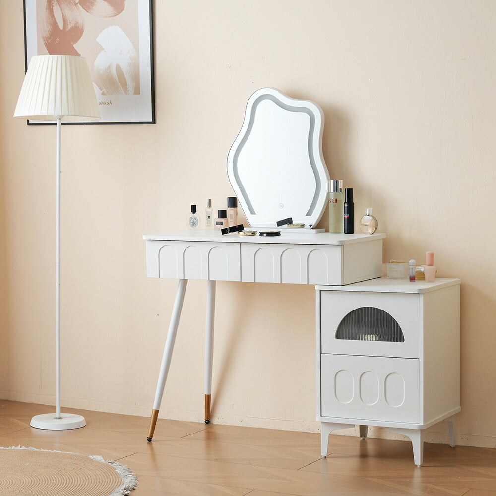 【ドレッサー単品】ドレッサー 化粧台 3色調節 鏡台 LEDミラー 女優 引き出し付き 収納棚付き デスク 収納 メイク台 化粧台 収納 化粧テーブル 収納付き ホワイト 白 幅80CM 80CM 一人暮らし コンパクト 可愛い おしゃれ 北欧風 シンプル モダン
