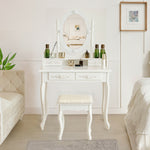 ドレッサー 化粧台 テーブル 鏡台 ライト付き 3色LED 女優ミラー 引き出し 収納 椅子 スツール付き セット サイド収納 メイク台 木製 ホワイト 白 幅80cm 80cm シンプル 大容量 可愛い 高級感 お姫 おしゃれ