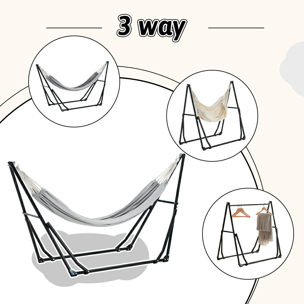 ハンモック&ハンモックチェア 2点セット 自立式 3WAY スタンド付き 折りたたみ ポータブルハンモック 室内 屋外 アウトドア チェア ハンガーラック 耐荷重200kg 収納バッグ付き 7日内出荷