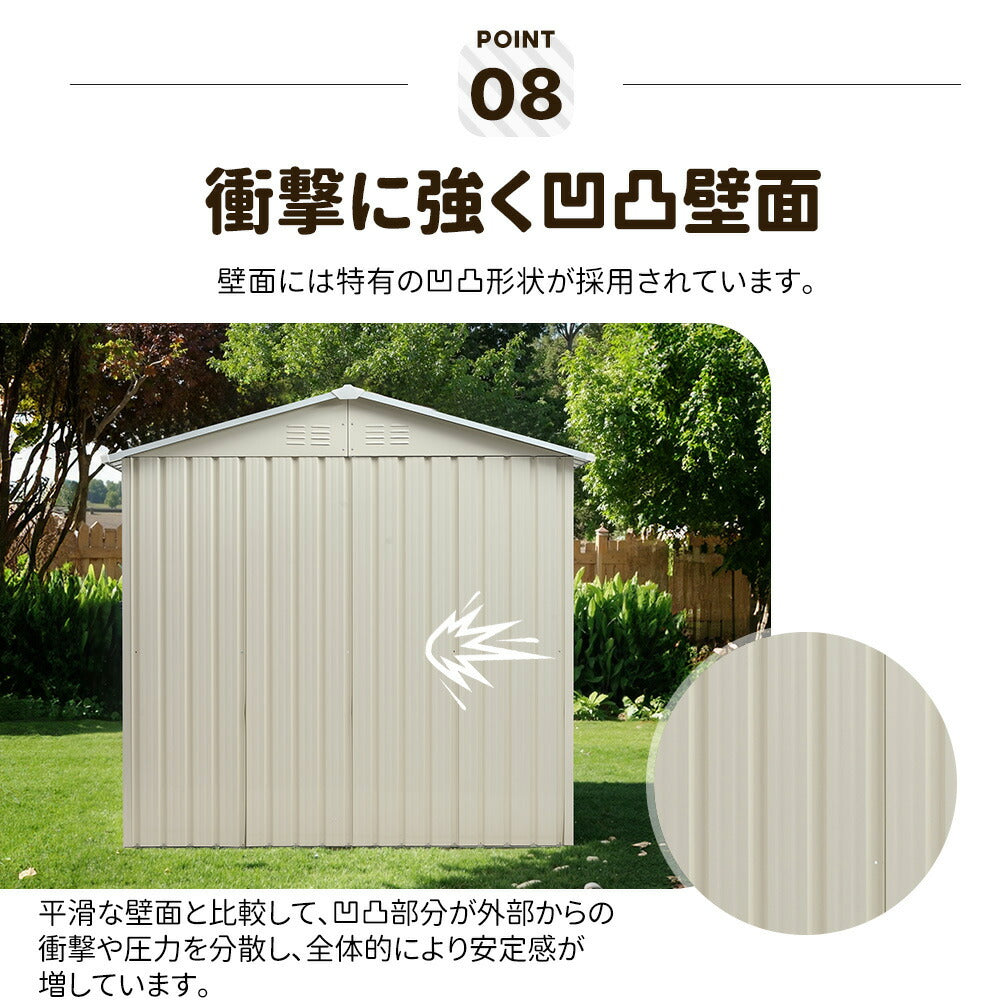 【可動棚＆すべり出し窓付き】物置 屋外 スチール 倉庫 床材補強フレーム付き W194×D162×H184cm 大型収納庫 約4132L 引き戸 施錠可能 換気口付き 防さび 防水 人字屋根 屋外物置 ガーデニング 庭 ベランダ収納 スチール物置 グレーホワイト ブルーグレー 7日内出荷
