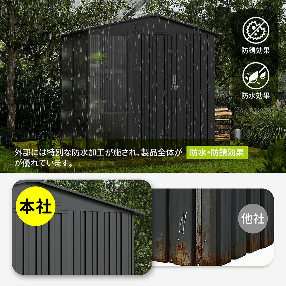 温室付き 物置 屋外 スチール物置 可動棚 戸外収納庫 W180×D121×H180cm 大型 収納庫 屋外物置 倉庫 ガーデニング温室 ガーデンハウス 防さび 防水 屋外収納 ガーデニング収納 ベランダ収納 庭収納 ブラック ブルーグレー 7日内出荷