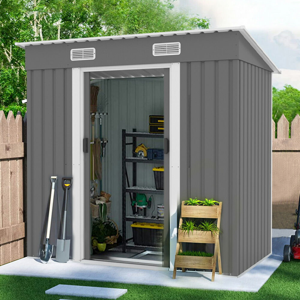 物置 屋外 スチール物置 大型 倉庫 戸外収納庫 183×108×182cm 屋外収納庫 引き戸 施錠可能 換気口付き 補強フレーム付き 庭収納 ガーデン収納 防水 防さび スチール収納庫 床なし 屋外物置 グレー ライトグリーン 7日内出荷