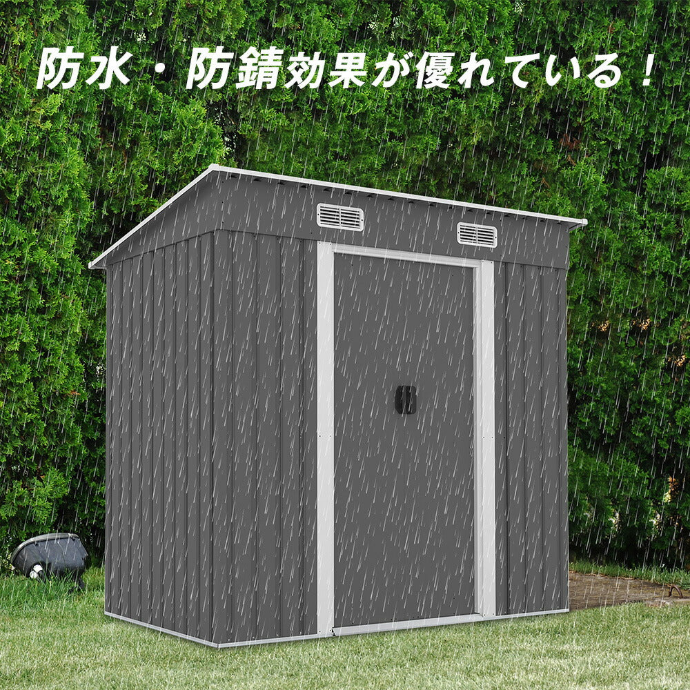 物置 屋外 スチール物置 大型 倉庫 戸外収納庫 183×108×182cm 屋外収納庫 引き戸 施錠可能 換気口付き 補強フレーム付き 庭収納 ガーデン収納 防水 防さび スチール収納庫 床なし 屋外物置 グレー ライトグリーン 7日内出荷