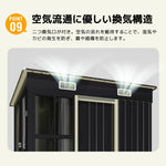 物置 屋外 温室付き 大型 スチール物置 屋外収納庫 ガーデンハウス 戸外収納庫 大容量2050L 引き戸 可動棚付き 温室パネル HPSパネル 換気口付き 補強フレーム付き 防水 防さび 庭収納 ガーデニング収納 7日内出荷