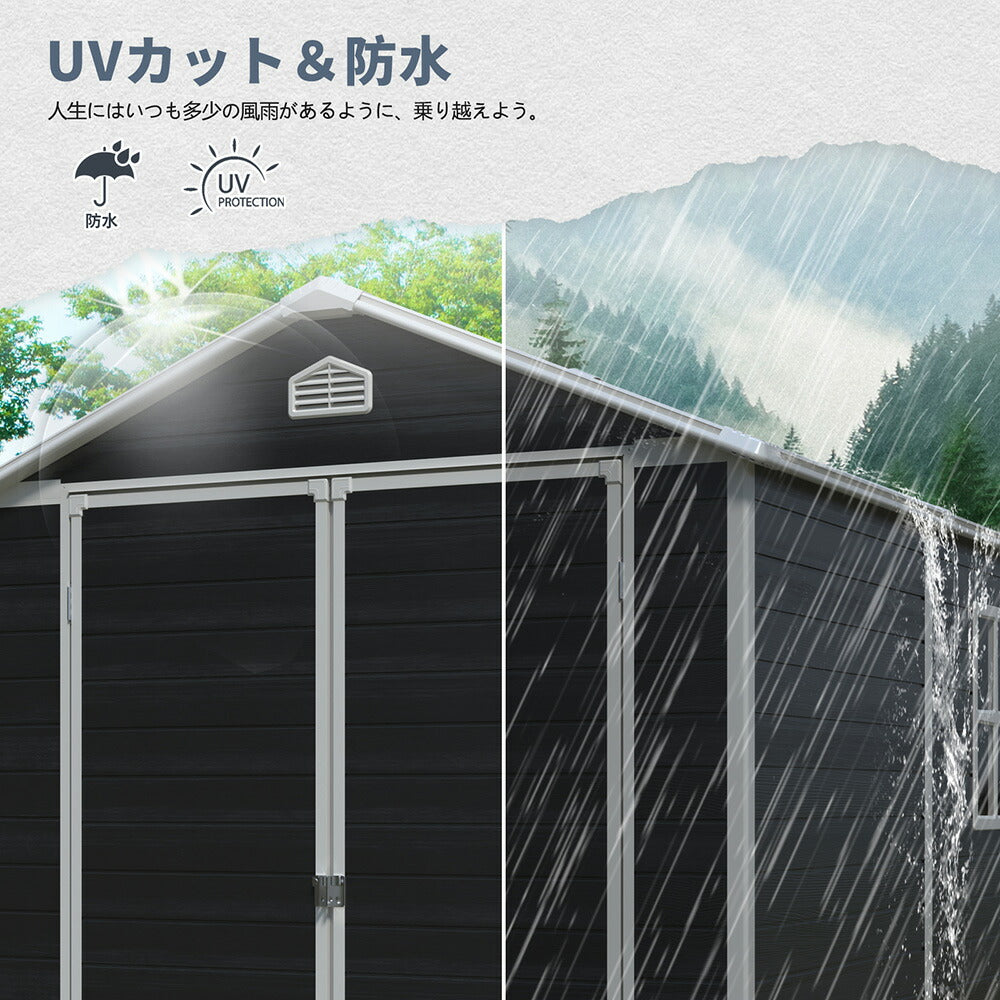 物置 屋外 樹脂製 大型 屋外収納庫 戸外収納庫 幅190cm 奥行243cm 高210cm 窓付き 床板付き 防水 防さび 収納庫 倉庫 ガーデニング収納 屋外収納 ベランダ 庭 7日内出荷