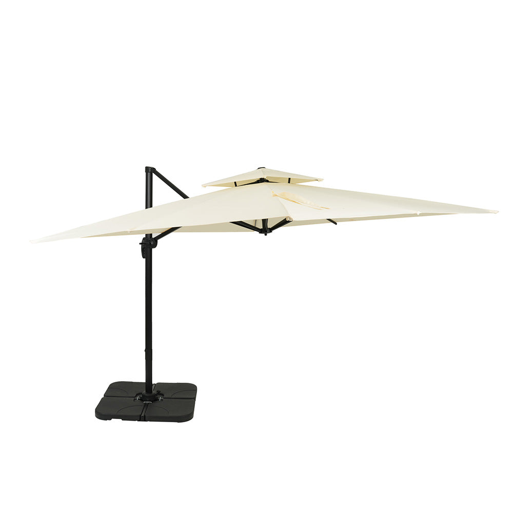 ガーデンパラソル 300cm 長方形大型パラソル 2層通気構造 UPF30+紫外線対策 360度回転 角度高さ調整可能 アルミ製フレーム 専用ベース付き 吊り下げ式パラソル 庭 テラス ビーチ プール アウトドア 商業利用 7日内出荷